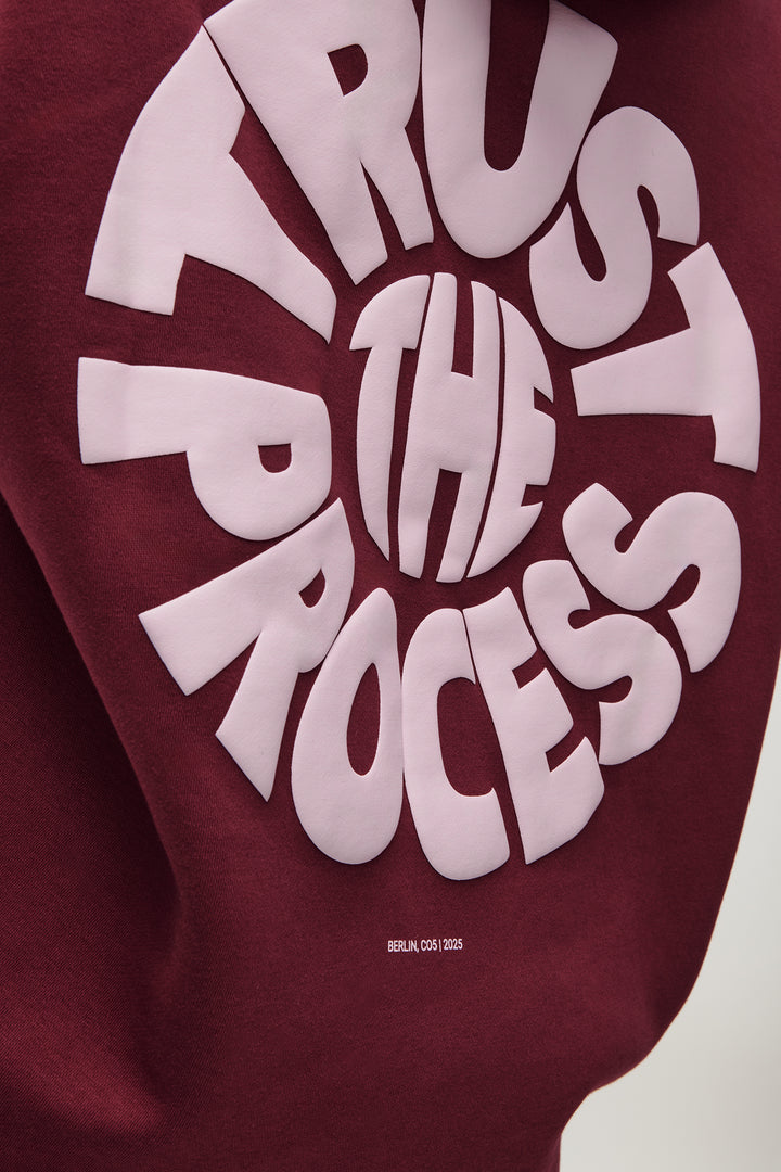 SEYDA OVERSIZED HOODIE BURGUNDY TRUST THE PROCESS