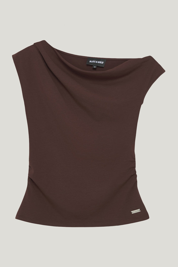 CLEO OFFSHOULDER TOP BROWN