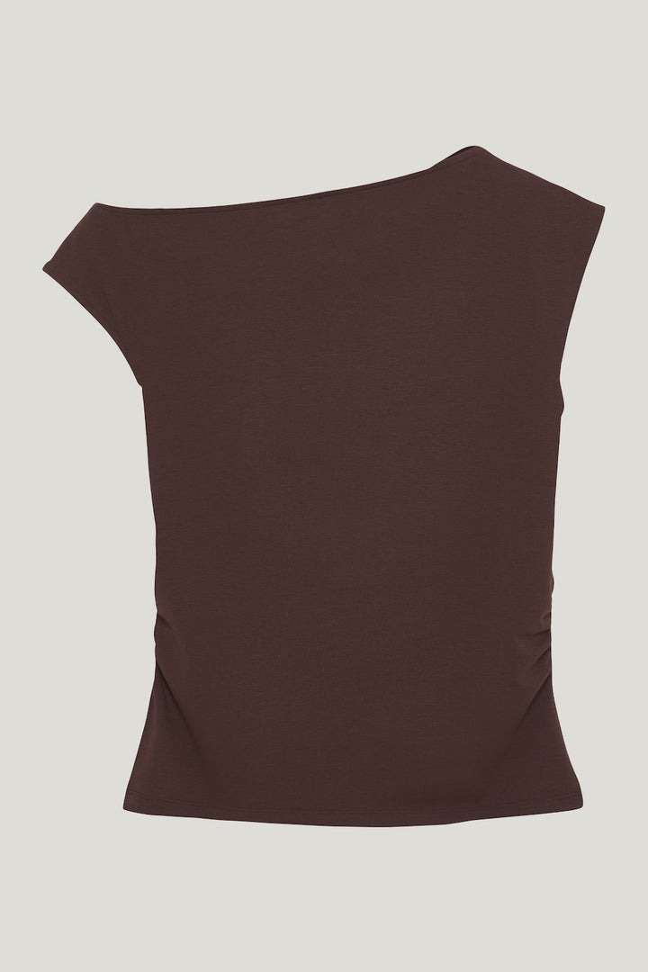 CLEO OFFSHOULDER TOP BROWN